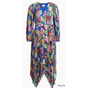 Milly  Size 6 Easter Liora Tulip Rosette Floral Pleated Tie-Waist Midi Dress
